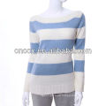 12STC0636 suéter a rayas azul blanco de cuello barco para mujer
